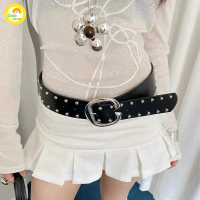 Sabuk Rivet Metal Punk Style Gesper Besar Sabuk Pria Wanita Full Lubang Aksesoris Fashion Kekinian