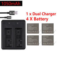 4Pcs X 1050mAH PG1050 Battery + Dual Charger For EKEN H3R H8R H8 PRO H9 H9R Battery SJ4000 SJ5000 M10 Action Camera Battery