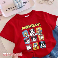 333 Ceria Kids 100% Cotton MONDAY friends  Kids T-shirt Korean Style Back to School Half Sleeve Brea