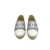 展示品 99新CHANEL經典海灘系列條紋帆布配小牛皮草編樂福鞋(白色)
