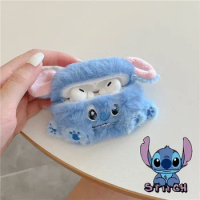 Disney Stitch Cute Fluffy Earphone Case For Apple Airpods 3 1 2 Pro 2 Case Cover Cartoon Fur Cover For Airpods 3 Pro 2 1 Case