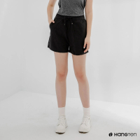 【Hang Ten】女裝-STRAIGHT FIT鬆緊腰頭短褲-花紗黑
