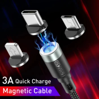 GTWIN 3A Magnetic Data Cable Fast Charger USB To Type C Micro Lightning Magnet Cord USB Cable For iPhone 14 Huawei Mate 60