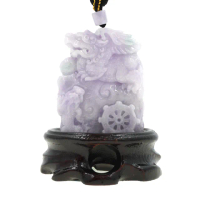 【喜緣玉品】天然紫羅蘭翡翠雙面雕飛天貔貅玉珮擺件(直)