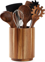 Acacia Wood Utensil Holder for Kitchen Counter 360 °   Rotating 7.2" Wooden Cooking Utensil Crock fo