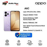 OPPO A6c (4GB/64GB) (4GB/128GB) | IPS LCD 6,75in 120Hz | Unisoc T7250 | Baterai 7000mAh 15W | Androi