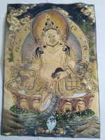 宗教佛像 刺繡版畫 西藏唐卡刺繡畫 織錦布畫絲織畫 黃財神畫像