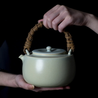 蘇打釉藤把煮茶壺電陶爐炭爐燒水壺煮茶器陶瓷陶壺冰裂紋提梁壺