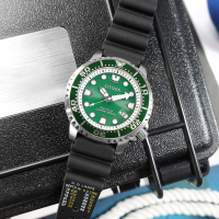 【CITIZEN 星辰】PROMASTER 光動能 綠水鬼 潛水錶 防水200米 日期 橡膠手錶 綠黑色 44mm(BN0158-18X)