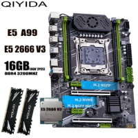 QIYIDA X99 Motherboard Set Kit Xeon E5 2666 V3 CPU LGA 2011-3 Processor 16GB=2*8GB DDR4 3200Mhz RAM Memory NVME M.2 E5 A99