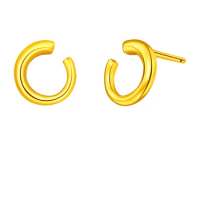 Pure 24K Yellow Gold Earrings Women 999 Gold Letter C Stud Earrings Lady's Gift