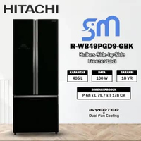 kulkas HITACHI R-WB49PGD9-GBK Kulkas 3 Pintu 405L Inverter Black Glass