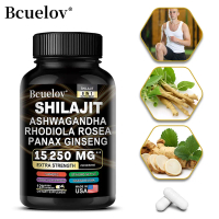 300 mg Shilajit Himalaya tulen, 100 mg penggalak tenaga Ashwagandha, 100 mg Rhodiola rosea, 50 mg gi