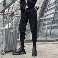 Autumn and Winter New Male Washed Black Fashion Casual Pants/Men's Slim Fit Versatile Black Samurai Handsome Work Clothes Pants