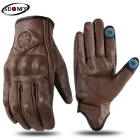Summer Breathable Perforated Suomy Motorcycle Gloves Real Leather Motorbike Gloves Electric Scooter Gloves Bicycle Accessories