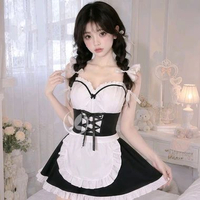 Cosplay Kostum Dress Maid Seragam Pelayan Waitress Roleplay Apron Sabuk Pita