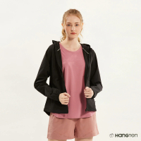 【Hang Ten】女裝-恆溫多功能-四面彈防輕潑水連帽外套(黑色)