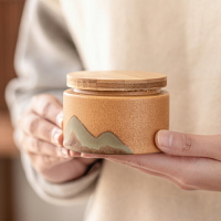 遠山陶瓷茶葉罐小號密封罐便攜普洱茶罐子防潮茶倉粗陶茶盒醒茶罐
