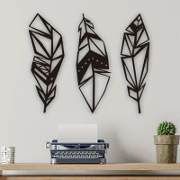 3pcs Mirror Stickers Black Hollow Feather Mirror Acrylic Stickers For DIY Living Room Bedroom Home Art Decal Wall Decoration