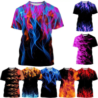 Short sleeve punk t-shirt for men. 3D flame print, easy to wear.