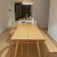 北歐實木餐桌椅組合日式長方形原木色風格全實木長桌客廳現代簡約