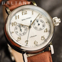 Baltany 2024 New CITIZEN 9122 Retro Men's Automatic Mechanical Watch Luxury Sapphire MOP dial leather waterproof 5Bar watch for