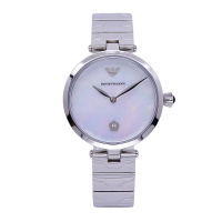 【EMPORIO ARMANI】ARMANI 柔美風格的呈現時尚母貝優質腕錶-銀色-AR11235