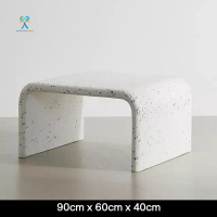Castella Meja Teraso Melengkung Terazzo 90cm x 60cm x 40cm Finishing Glossy Elegan untuk Meja Tamu A
