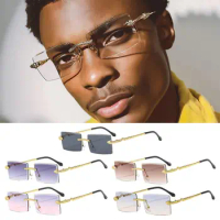 Metal Frame Cut Edge Sunglasses Fashionable Frameless UV400 Protection Shades Rimless Eyewear for Women &amp; Men