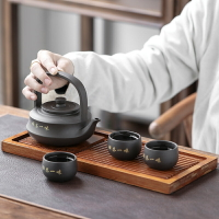 紫砂陶瓷功夫茶具中式高檔復古禪意提梁壺茶杯套裝一壺六杯沖茶器