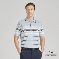 【Emilio Valentino范倫鐵諾】男裝吸排涼感彈性短袖POLO衫-藍/黑(66-4V8136)