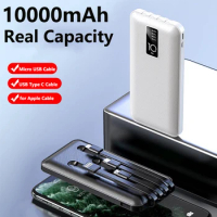 Slim Power Bank 10000mAh Built in Cable Portable Charger External Battery Pack Powerbank for Xiaomi Mi iPhone 14 13 12 Poverbank