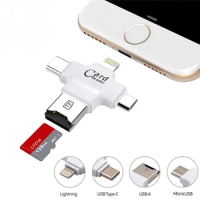4 in 1 Memory Card Reader Smart Adapter Lightning/Mirco/Type-C Smart USB OTG SD Card Reader for iPhone 7 8 iPad Andriod Xiaomi