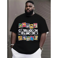 Motif  Men'S Extra Large 'Cartoon Network' Pattern T-Shirt - Black Material, Short Sleeve, Crew Neck