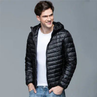 Men Fluffy Winter Coat Fashion Hooded 90% White Duck Down Jackets Ultralight Puffy Down Coat Portable Slim Down Parkas 5XL 6XL