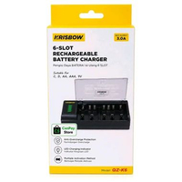 Krisbow Charger Baterai 6 Slot D/C/AA/AAA/9V - Hitam