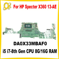 DA0X33MBAF0 Mainboard for HP Specter X360 13-AE laptop motherboard 941883-001 941883-601 i5 i7-8th Gen CPU 8G/16G RAM fully test