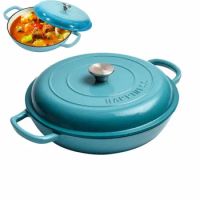 Cast Iron Casserole Dish 30cm NonStick Enamelled Dutch Oven Stockpot Cookware 4L for Seafood Braised Induction Hob and Oven Safe