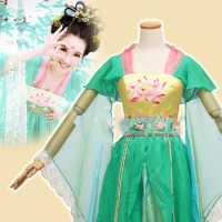 Light Green Lotus Flower Fairy Costume Thematic Photography Hanfu Stage Performance Wear for Woman