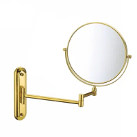 Black copper wall-mounted retractable folding flip bathroom beauty mirror gold 8 inch 3x magnification.