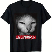 Áo thun nữ in hình mèo Ibuprofen emoji hài hước, phong cách Y2K hip hop, tay ngắn streetwear