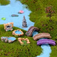 Miniature Pond Bridge Kit Figurines Miniature Craft Fairy Garden Gnome Moss Terrarium Gift DIY Ornament Garden Decor