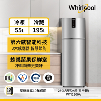 Whirlpool惠而浦 250公升1級能效上下門變頻冰箱WTI2500A(星空銀)
