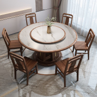 新中式烏金木實木餐桌組合圓桌現代簡約大圓桌帶轉盤家用10人飯桌