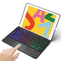 For iPad 9.7 2017 2018/Pro 9.7/Air 1&amp;2 Slim Smart LED Backlit Aluminum Wireless Bluetooth 5.0 Touchpad Keyboard Case Stand Cover