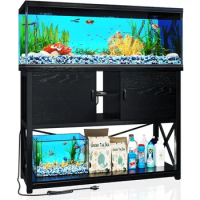 55-75 Gallon Aquarium Stand with Charging Station and Cable Holes, Metal Fish Tank Stand with Storage Cabinet