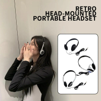 Fon kepala perak retro tahun 90-an dengan kabel, headset over ear gaya Y2K untuk fesyen dan sosial U