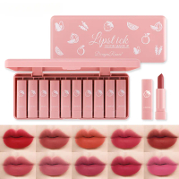 DragonRome Set Sampel Lipstik Mini 10 Keping Warna Pink & Nude Finis Matte & Berkilat Bebas Alkohol 