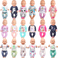 Doll Clothes Pajamas For 43cm Baby Reborn&amp;American 18 Inch Girl Doll Unicorn Frog Shark Cartoon Clothes Suit For Generation Doll