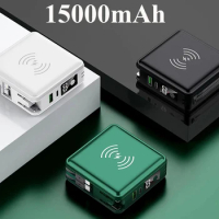 15000mAh Qi Wireless Charger Power Bank for iPhone 14 13 pro Samsung Xiaomi Huawei 22.5W Fast Charging Powerbank with AC plug
